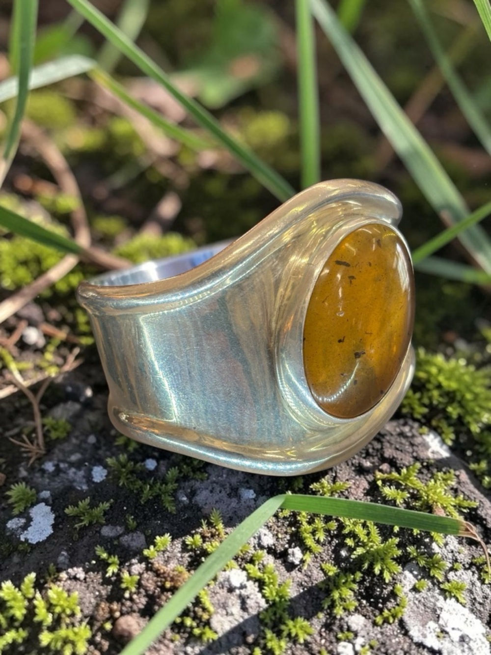 Vintage Taxco Sterling Silver Amber Cuff Bracelet - Picture 2 of 7